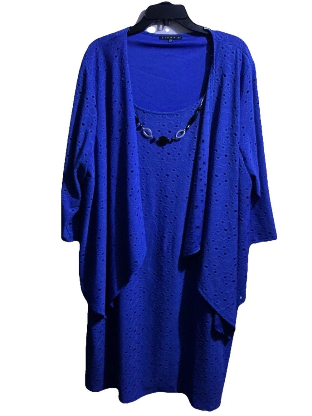 Tiana B Women’s Eyelet Dress SZ 22 Blue Accessory Necklace Attached